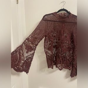 Maroon Lace See Through Top BOHO